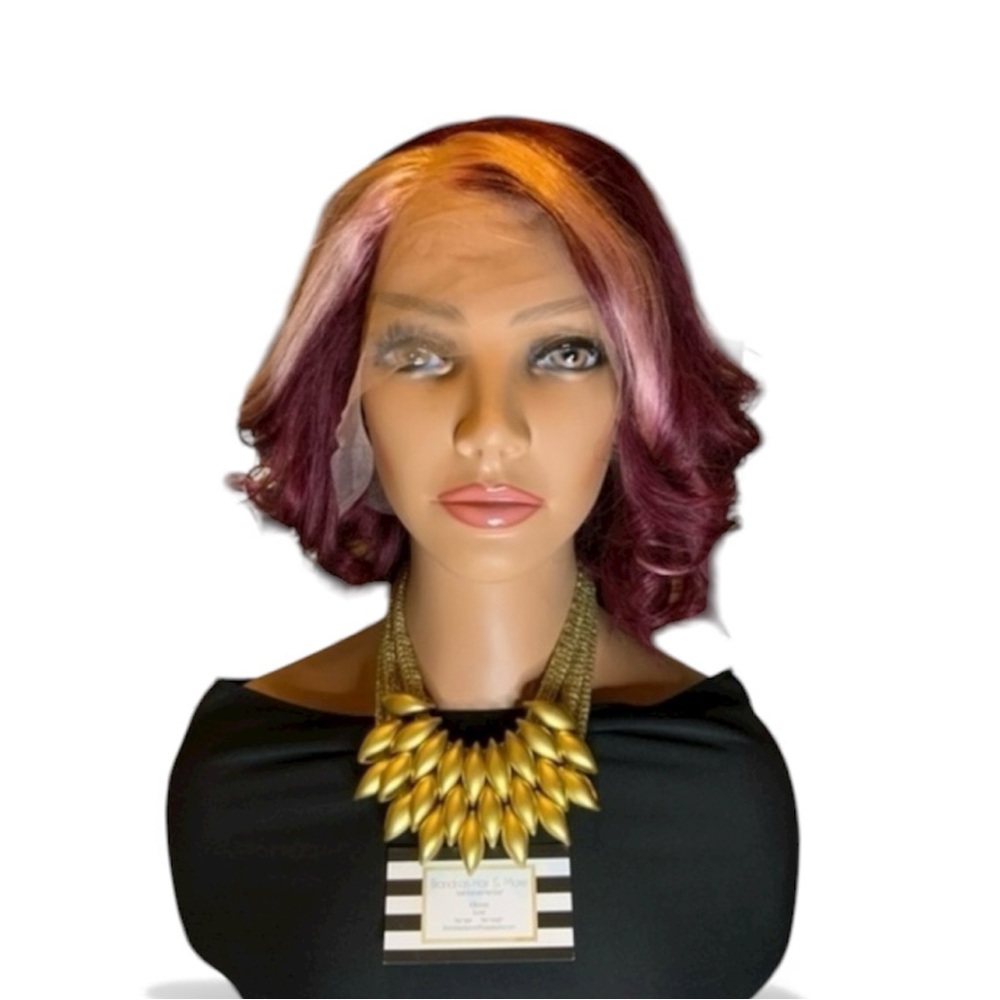 BC230 13x4x1 t-part  Lace Front burgundy w/ highlight wig 8”